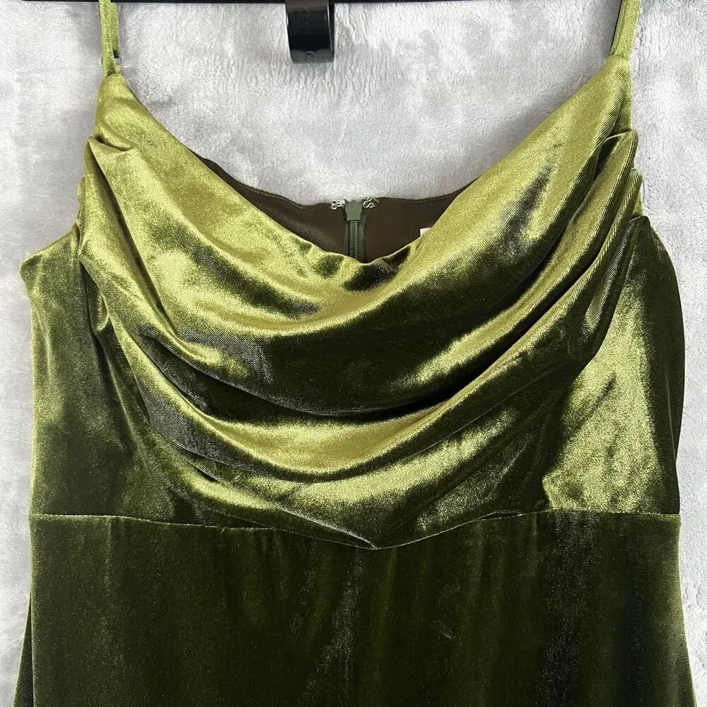 Revelry‎ Dress Sky Velvet Olive Green  Sleeveless Formal Double slits  Womens 8